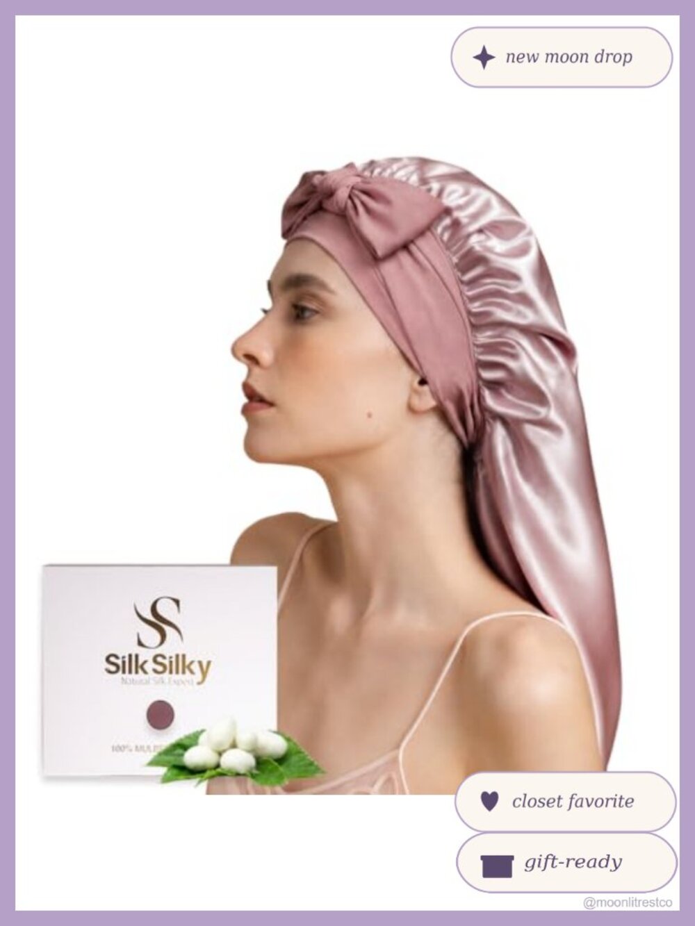 100% Mulberry Silk Bonnet Double Layer Sleep Cap Adjustable Tie